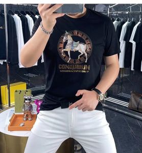 Slim Fit round Neck Short Sleeve T-Shirt Pure Cotton Printed Fashionable Summer New Style Mens Clothing Versatile Youth Trend
