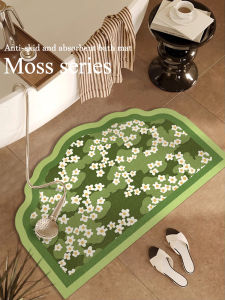 Bathroom Mat Irregular Pattern Natural Rubber Anti-Slip Absorbent Diatom Mud Design Home Use Plant Floral Pattern Machine Knitted