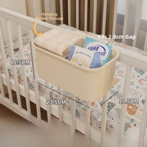 Creamy Style Baby Bedside Hanging Basket Diaper Storage Box Organizer Shelf for Baby Necessities Universal Non-Pierced Installation