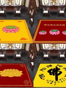 Red Lotus Buddha Hall Meditation Carpet Zen Worship Pad Chinese Style Taoist Square Crystal Velvet Home Decor Customizable
