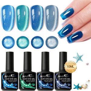 QAZIXU 1/4pcs Blue Cat Eye Gel Polish Set Green Crystal Magnetic Gel Soak Off UV LED Curable  Nail Art DIY Manicure Tool
