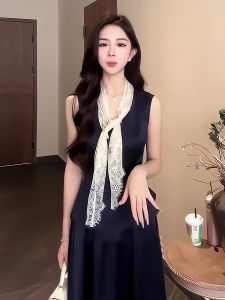 Slimming Waist-Cinching Sleeveless Summer Outfit 2025 Trendy Two-Piece Set Womens Fashion Polyester Fiber Mini Dress And Top Set