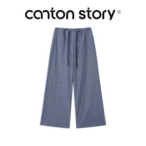 Cantonstory | Quần Nữ Thẳng Tay Kiểu Vintage Họa Tiết Caro Hải Quân