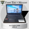 Laptop Acer Aspire 3 A315, Amd A4-9120e, SSD 256gb, Ram 4gb, Vga AMD Radeon R5, Windows 10, Layar 15inc. 