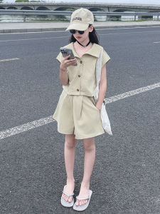 Girls Summer Casual Navy Collar Workwear Set Thin Medium Large Children Trendy Childrens Clothing Korean Style Childrens Outfit