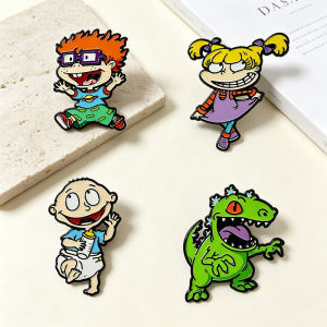 Bandai | 4pcs Cartoon Enamel Pins Set Cute Dinosaur & Character Brooches Lapel Badges for Backpack Jacket Clothes Decor