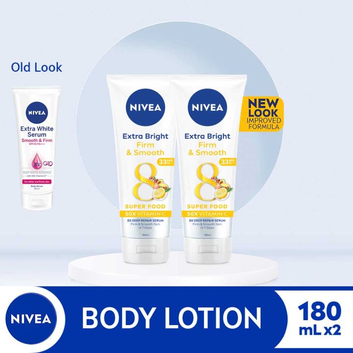 PACK OF 2 NIVEA Body Serum Extra Bright Firm and Smooth with SPF 33 PA++,  180ml