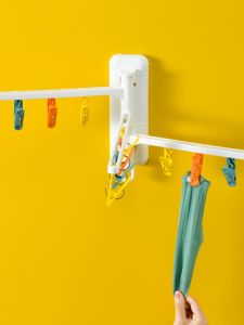 Foldable Wall-Mounted Clothes Drying Rack Bathroom No-Punching Sticky Wall Hanger for Socks Storage Organization PVC Material