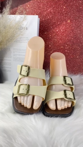 Double Strap Womens Fashion Open toe Flat Rubber Sandals 6689