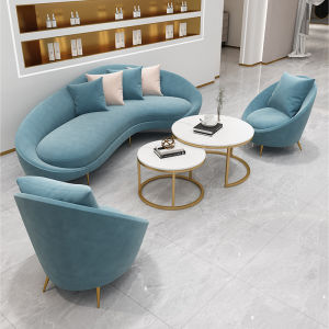 Fabric Curved Sofa Living Room Home Small Apartment Modern Simple and Light Luxury Clothing Store Shop Reception Shop Internet Celebrity