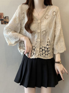 AIYITI | Fashion Lace Crochet Openwork Sweater Summer New Large Size Womens Sun Protection Top