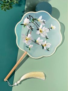 Double-Sided Embroidered Classical Group Fan Dance Performance Hanfu Traditional Costume Show Model Walking Fan Wooden Frame