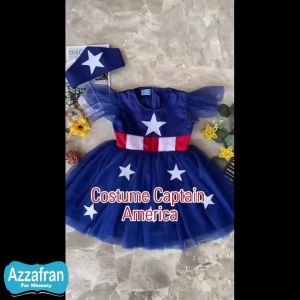 Costume Captain America | Dress Anak Perempuan & Dewasa | Baju Pesta Ulang Tahun Carnaval Amerika