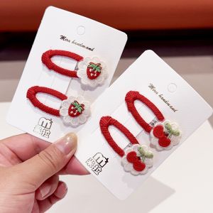 Red Embroidered Strawberry Mushroom Fabric Hair Clip for Girls Hair Accessories Headwear Childrens Fashion Hairpins BB Pins