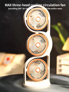 【Ship Today】Three Head Circulation Fan With Night Light 360° Silent Timer Fan Office Desktop Fan Portable Fan