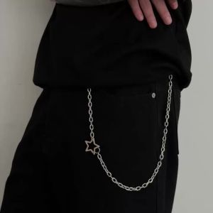 SHIXIN Punk Silver Color Star Chain Keychain Women Men Hip Hop Rock Pants Waist Belt Keyring On Jeans Street Jewelry Accessories