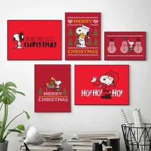 โปสเตอร์การ์ตูนน่ารัก Kawaii S-SNOOPY คริสต์มาสและภาพพิมพ์ผ้าใบพิมพ์ภาพศิลปะบนผนังสำหรับห้องนั่งเล่นตกแต่งบ้าน