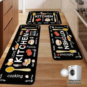 Kitchen Area Rug Soft Non Slip Mat KITCHEN Lettering Kitchenware Print Entryway Home Decor Farmhouse Style Runner Carpet
