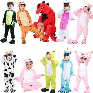 เด็กเด็กผู้ชายเด็กผู้หญิงไดโนเสาร์กบ Tigger วัวสีชมพูกระต่าย Pig Blue ชุดนอนยูนิคอร์นฮาโลวีนคริสต์มาสสัตว์ Romper Jumpsuit คอสเพลย์ Onesie Flannel ชุดนอนการ์ตูน