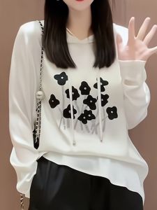 Elegant Spring Summer Long Sleeve Hoodie T-Shirt Womens New Fashion High-End Sensation Beautiful Matching Top