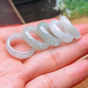 Natural Myanmar A-grade Jadeite Ring Men Women Style White Ice Jade Band Circle Frozen Sticky Kind of Jade Ring