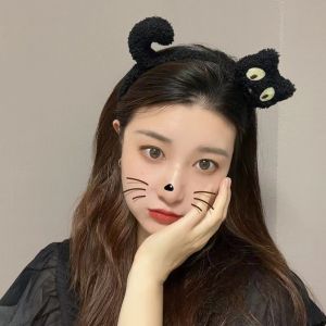 Fashion Angel Girl INS Lovely Cat Hair Bands Autumn and Winter Plush Hair Accessories Lamb Hair Small Black Cat Headdress Rabbit Headband
