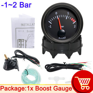 RYSJM | 52mm Car Turbo Boost Gauge with Boost Sensor -1~0~2 BAR 2inch Universal 12V Pointer Turbo Boost Bar Meter Digital White LED