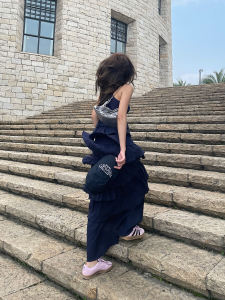 Váy Dài Mùa Hè Không Tay Cổ Chữ U Bằng Vải Polyester Phong Cách Thường Ngày Cho Nữ Váy Xếp Nếp Nhiều Lớp Váy Đi Biển