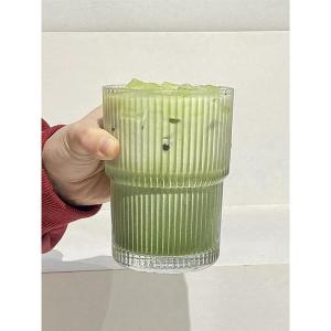 450ml Glass Coffee Tea Cup with Straw Home Office Drinkware Single Layer Transparent Body Retro Style Daily Use round Shape