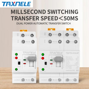 Taxnele Din Rail 63A ATS Dual Power Automatic Transfer Switch Electrical Selector Switches Uninterrupted Power 2P 4P