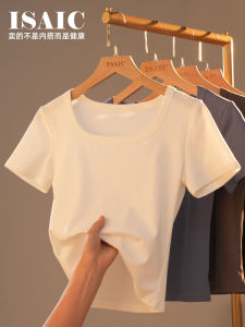 เสื้อยืดคอกลมแขนสั้นทรงสลิมฟิตสำหรับผู้หญิง ทรงพอดีตัว สวมใส่สบาย สไตล์ลำลอง ผ้าฝ้ายผสมโพลีเอสเตอร์ ฤดูร้อน 2024