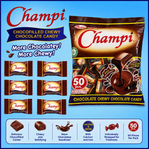 Columbia’s Champi Chewy Chocolate Candy 50pcs – Chocolatey Treat with Calcium & Iron