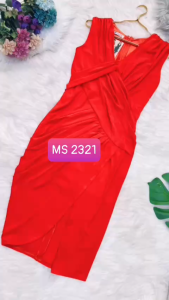 MyDu Shop | MS 2321 Đầm Ôm Body – Cổ V Sát Nách Xẻ Đùi Dún Eo Quyến Rũ