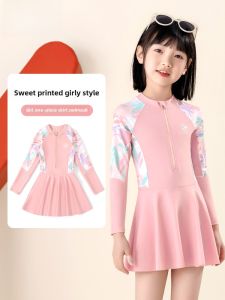 Childrens One-Piece Swimsuit Long Sleeve Quick Dry Swimming Costume Girls Sun Protection Swimwear New 2025 Style by Guiren