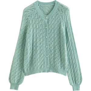 Toyouth | Imitation Mohair Wave Hollow Textured Womens Knit Cardigan