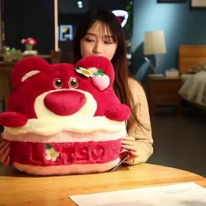 LJDysney Genuine Toy Stitch Lotso Plush Doll With Pillow Strawberry Bear Winnie Pooh Carpet Dual Use Soft Blanket Air Conditioning 2 in 1 Cute Blanket in Pillow Plush Back Cushion for Kids Girls Home Decor