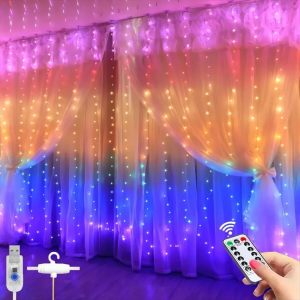 4-Color LED Curtain String Lights Atmospheric Fairy Lights Remote Control with Hooks Suitable for Holiday Party Decoration