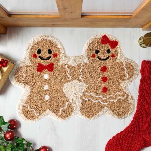 VIKAMA Christmas Gingerbread Man Couple Carpet Bedroom Soft Comfortable Foot Pad Bathroom Non Slip Absorbency  Mat Home Decor
