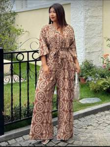 Plus Plus Size All-Over Floral Print Turndown Collar Drawstring Waist Loose Wide Leg Jumpsuit Fall/Winter