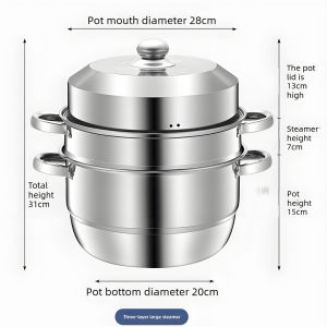 28cm 3-Tier Stainless Steel Steamer Pot Large Capacity Multi-layer Steam Soup Pot