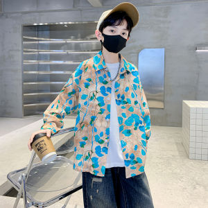 Boys Summer Long Sleeve Ice Silk Shirt Thin Outerwear Hong Kong Style mid Summer Childrens Sun Protection Top for Boys