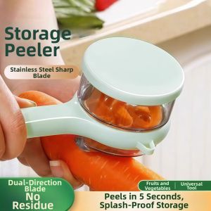 Multifunctional Peeler with Stainless Steel Blade and Visible Storage Compartment for Fruits and Vegetables Peels in 5 Seconds No Residue Dual Direction Blade Kitchen Tool