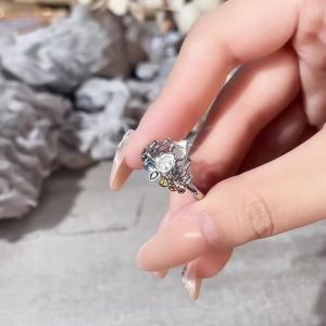 Huitan Dainty Lotus Design Rings for Women Shiny Colorful Cubic Zirconia Finger Accessories Gorgeous Trendy Daily Party Jewelry
