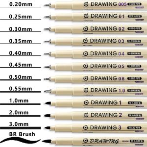 Brown & Black Micro Pens 12 Sizes，Waterproof Archival Ink Fine Point Pen for Artist Illustration Sketching Anime and Drawing
