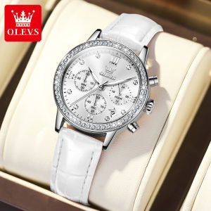 Original OLEVS Watch Set For Women With Bracelet Necklace Leather 30 Meter Water Proof Fashion Elegant Unique Design Sapphire Diamond Dial Luminous Multiple Clock Dial Ladies Watch Free Gift Box- Full red/Full white/Red-gold/White-gold