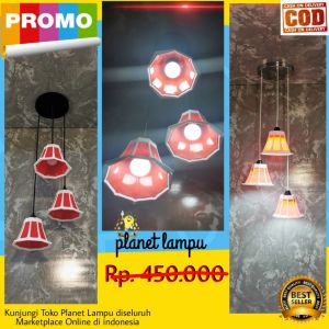 LAMPU GANTUNG HIAS 3 IN 1 KAP LAMPU MERAH MINIMALIS DEKORASI RUANG TAMU CAFE PLAFON ATAP MODERN (NANO 3 MERAH)