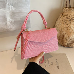 กระเป๋าสะพายไหล่ทรงสี่เหลี่ยมเล็กหรูหรา กระเป๋าถือผู้หญิง กระเป๋าสะพายข้างแบบสะพายข้าง ผ้าฝ้ายโพลีเอสเตอร์ กระเป๋าถือแบบเรียบง่าย