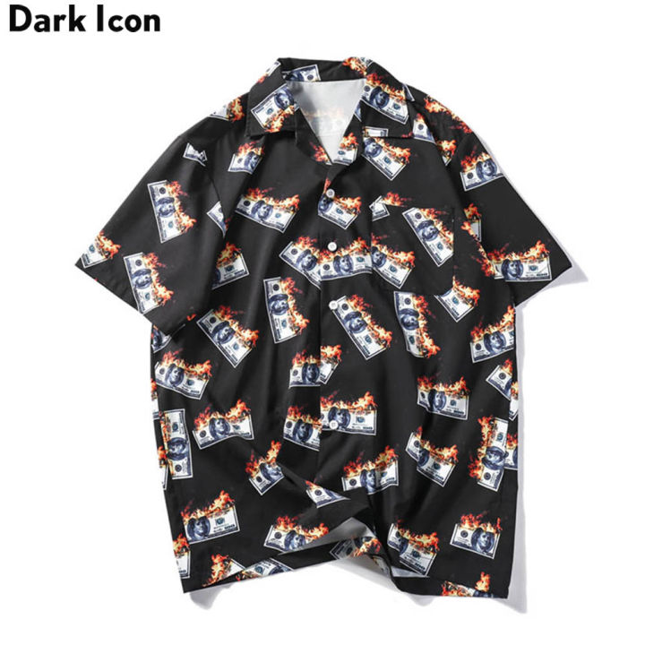 Dark Icon Flame Dollar Button Down Men's Shirt Summer Vintage Street ...