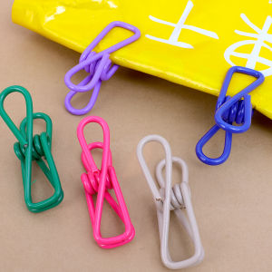 【On Sale】5Pcs Metal Wrapped Plastic Colored Paper Clip Multifunction Snack Sealing Clip Clothes Hanger