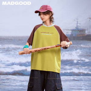 Madgood Antibacterial Japanese Style Shoulder Insert T-Shirt Couple Lightweight Sporty Hsu Line Contrast Color Double Weave Cotton Polyester Blend Summer Tee